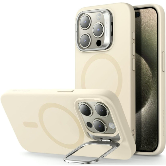 Θήκη iPhone 15 Pro Max ESR Cloud Soft with Stash Stand Ανθεκτική Σιλικόνης με MagSafe & Kickstand Light Tan