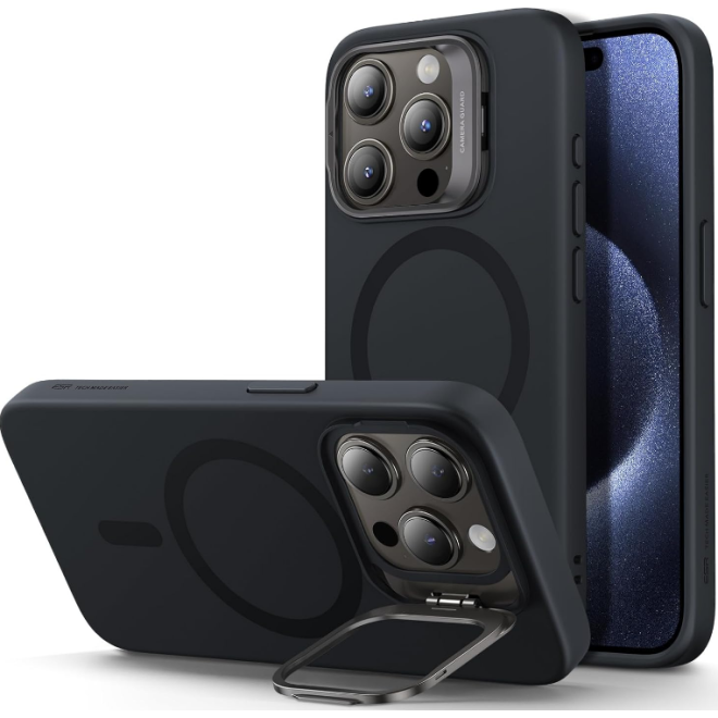 ESR Cloud Soft with Stash Stand - Ανθεκτική MagSafe Θήκη Σιλικόνης Apple iPhone 15 Pro με Kickstand - Black