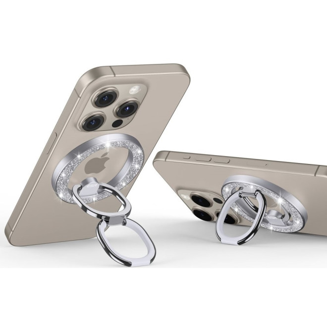 ESR HaloLock Ring Stand - Μεταλλική Μαγνητική Αναδιπλούμενη MagSafe Βάση / Finger Holder για iPhone 15 / 14 / 13 / 12 - Rhinestone Silver 