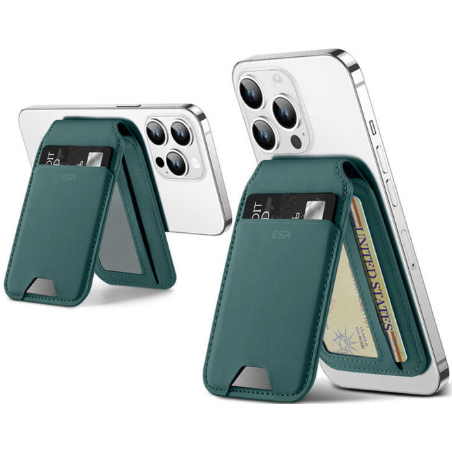 ESR HaloLock Wallet Stand - MagSafe Θήκη - Πορτοφόλι για Κάρτες / Αναδιπλούμενη Βάση από Vegan Δέρμα - Green Suede