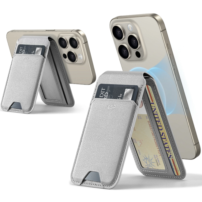 ESR HaloLock Wallet Stand - MagSafe Θήκη - Πορτοφόλι για Κάρτες / Αναδιπλούμενη Βάση από Vegan Δέρμα - Natural Titanium