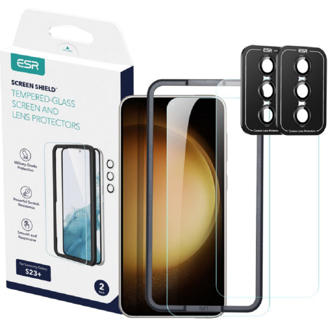 ESR Screen Shield Tempered Glass - Σετ Αντιχαρακτικό Προστατευτικό Γυαλί για Οθόνη & για Φακό Κάμερας - Samsung Galaxy S23 Plus - Clear - 2 Τεμάχια