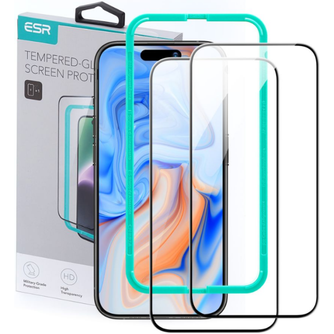 ESR Tempered Glass - FullFace Αντιχαρακτικό Γυαλί Προστασίας Οθόνης - Apple iPhone 15 - Black - 2 Τεμάχια