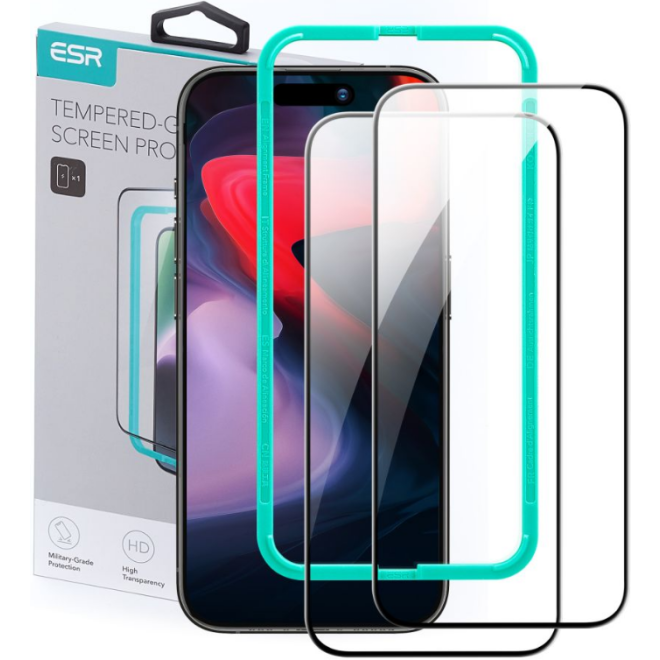 ESR Tempered Glass - FullFace Αντιχαρακτικό Γυαλί Προστασίας Οθόνης - Apple iPhone 15 Pro Max - Black - 2 Τεμάχια