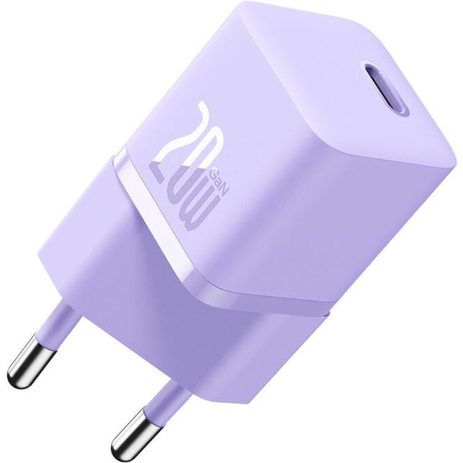 Φορτιστής Baseus GaN5 Fast Charger 1C Τοίχου Γρήγορος με 1 x Type-C 20W Purple