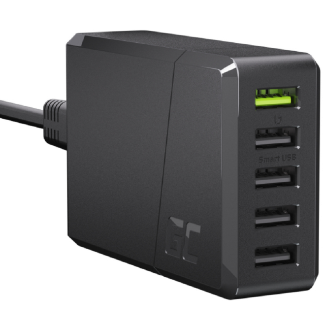 Green Cell ChargeSource 5 - Ταχυφορτιστής Ταξιδιού / Αντάπτορας Με 5 x USB-A - 52W - Black - 2 Έτη Εγγύηση