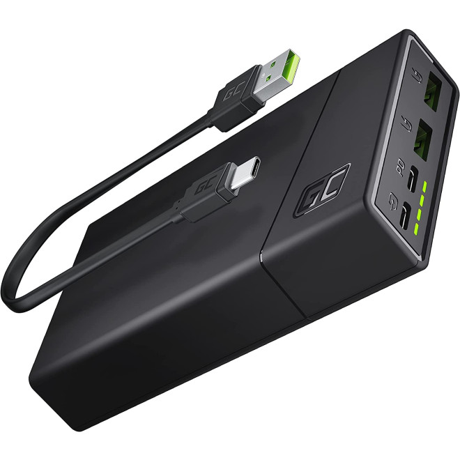 Green Cell PowerPlay 20 - PowerBank Φορητή Μπαταρία Γρήγορης Φόρτισης 20.000mAh με 2 x USB-A / 2 x Type-C - 18W - Black