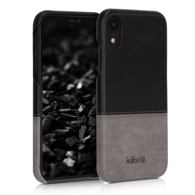 Kalibri Σκληρή Δερμάτινη Θήκη iPhone XR - Black / Grey