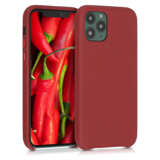 kalibri Σκληρή Δερμάτινη Θήκη Apple iPhone 11 Pro - Smooth Genuine Leather Hard Case - Red