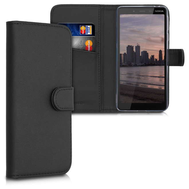 KW Θήκη - Πορτοφόλι Nokia 1 Plus - Protective PU Leather Flip Cover - Black 