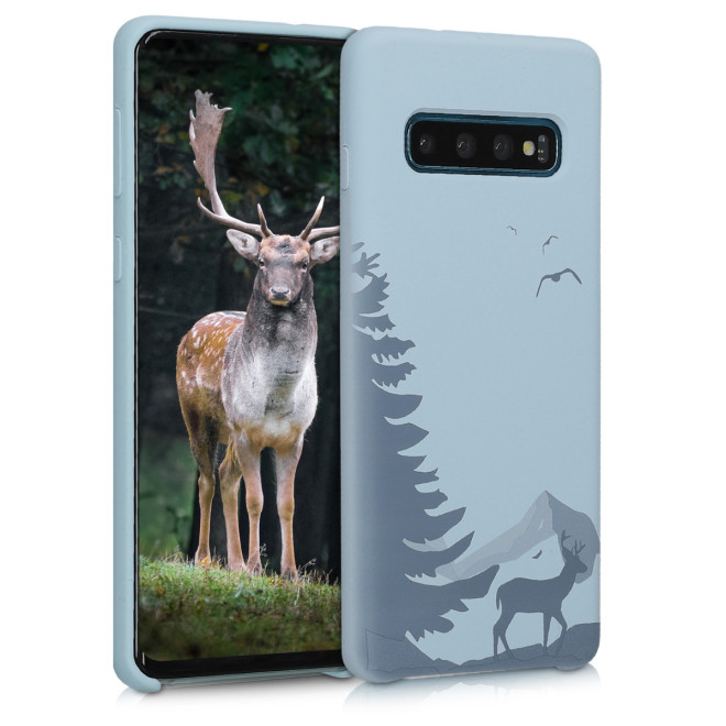 KW Θήκη Σιλικόνης Samsung Galaxy S10 - Engraved Deer - Light Blue 