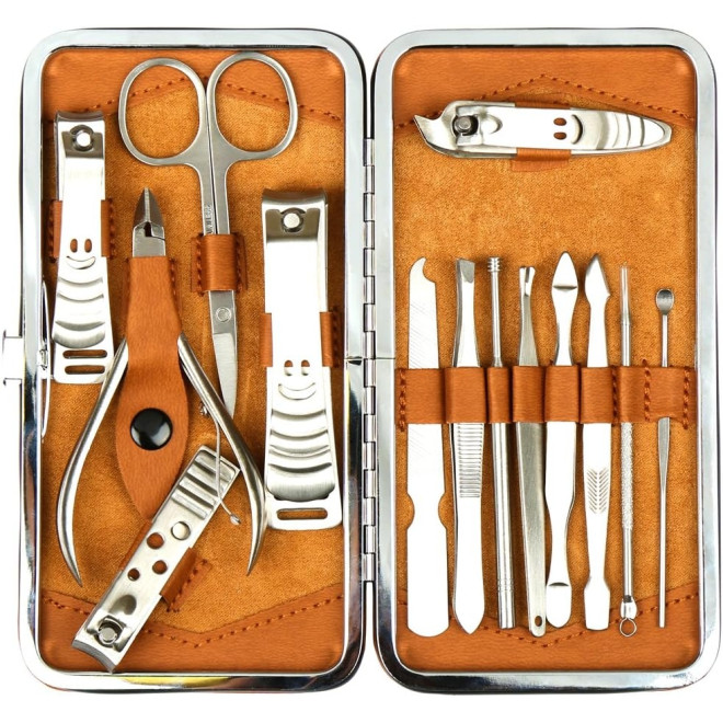 H&S Nail Clippers Set - Σετ Νυχοκόπτη / Περιποίησης Νυχιών για Μανικιούρ / Πεντικιούρ με Θήκη για Άνδρες & Γυναίκες από Ανοξείδωτο Ατσάλι - 14 Τεμάχια