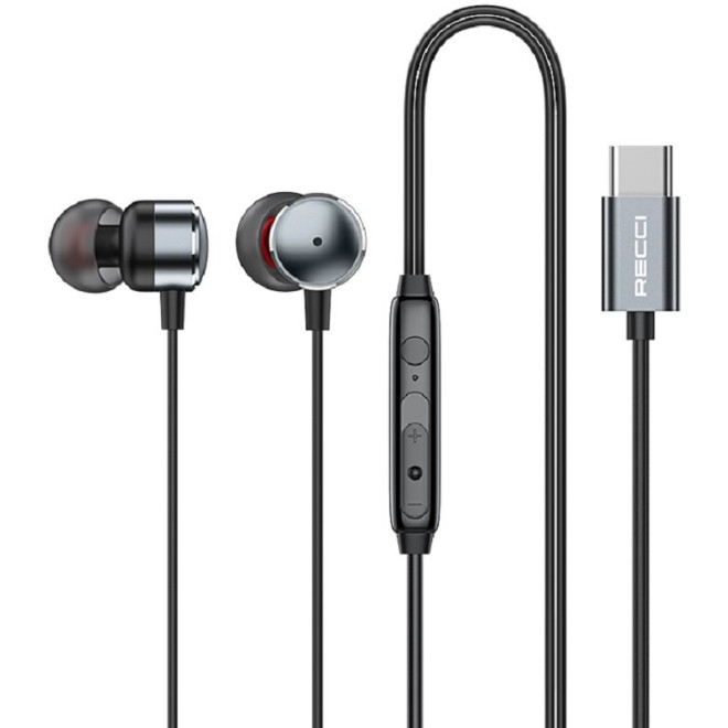 Handsfree Ακουστικά Recci REP-L38 Metal Wired Earphone Ενσύρματα με Type-C Tarnish