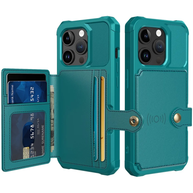 HappyCase 3 σε 1 - Θήκη Σιλικόνης με Ενσωματωμένο PU Πορτοφόλι - Apple iPhone 15 Pro Max - Blue