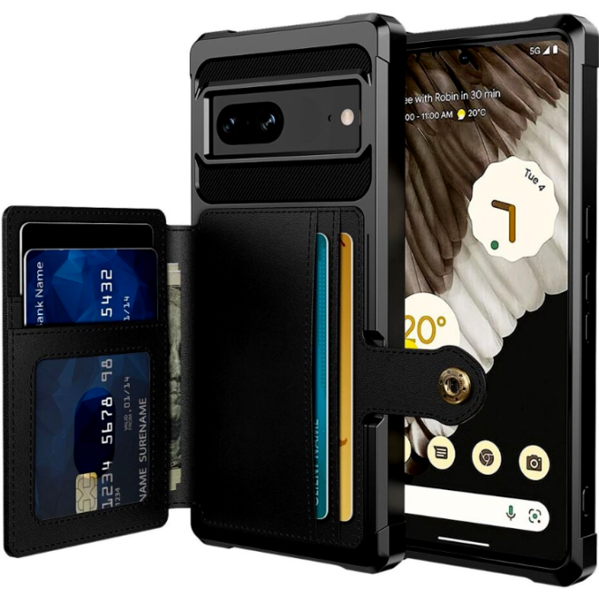 HappyCase 3 σε 1 - Θήκη Σιλικόνης με Ενσωματωμένο PU Πορτοφόλι - Google Pixel 7 - Black