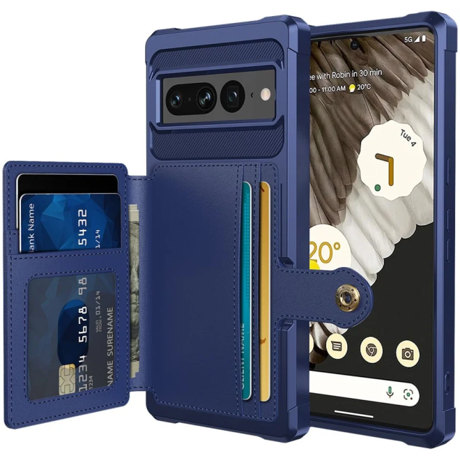 HappyCase 3 σε 1 - Θήκη Σιλικόνης με Ενσωματωμένο PU Πορτοφόλι - Google Pixel 7 Pro - Dark Blue
