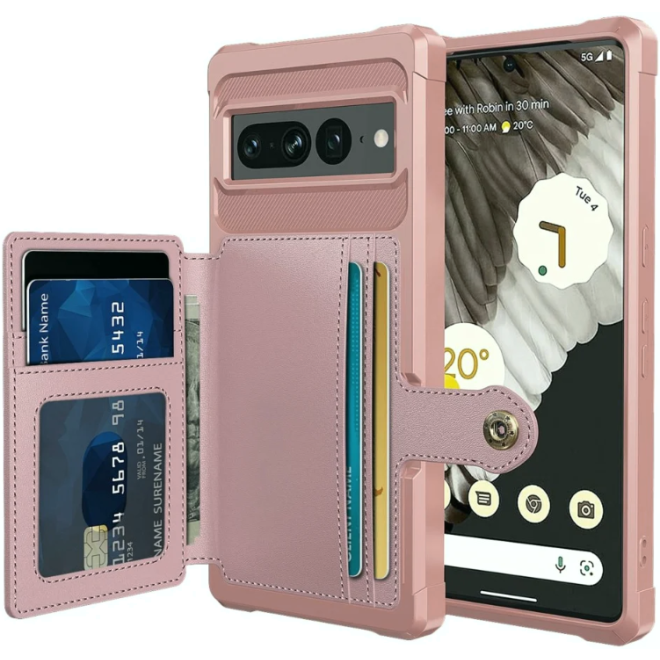 HappyCase 3 σε 1 - Θήκη Σιλικόνης με Ενσωματωμένο PU Πορτοφόλι - Google Pixel 7 Pro - Pink