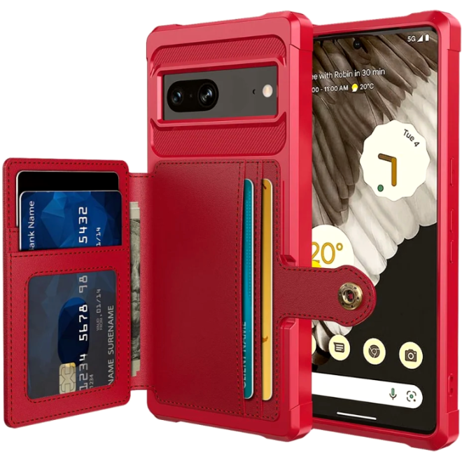 HappyCase 3 σε 1 - Θήκη Σιλικόνης με Ενσωματωμένο PU Πορτοφόλι - Google Pixel 7 - Red