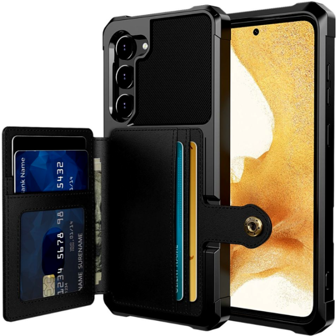 HappyCase 3 σε 1 - Θήκη Σιλικόνης με Ενσωματωμένο PU Πορτοφόλι - Samsung Galaxy S23 - Black