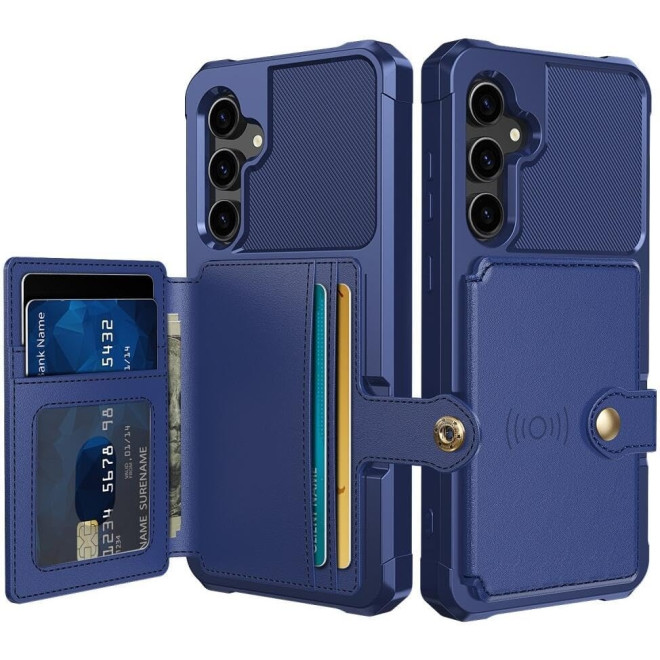 HappyCase 3 σε 1 - Θήκη Σιλικόνης με Ενσωματωμένο PU Πορτοφόλι - Samsung Galaxy S23 FE - Dark Blue