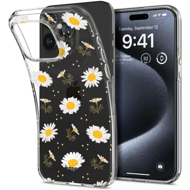 HappyCase Διάφανη Θήκη Σιλικόνης Apple iPhone 15 Pro - Floral Print