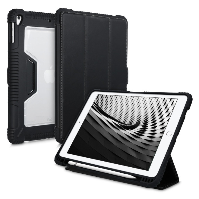 ΚW Θήκη Apple iPad 9.7" 2017 / 2018 - PU Leather Smart Cover Outdoor Tablet Holder Case with Stand - Black / Transparent