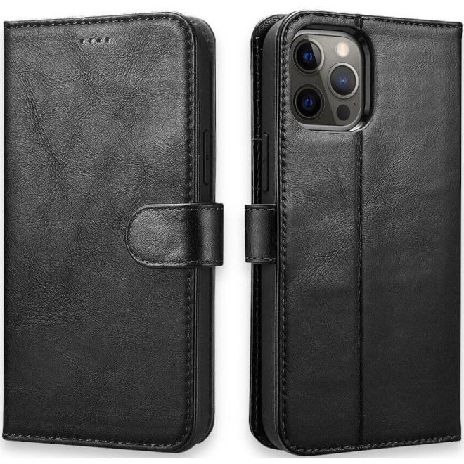 iCarer Crazy Horse Real Leather Detachable 2 in 1 Wallet - Δερμάτινη Θήκη / Πορτοφόλι με RFID - Apple iPhone 12 / 12 Pro - Black