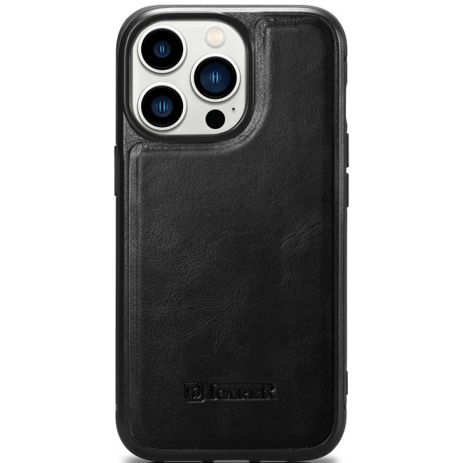 iCarer Oil Wax Leather Cover - Δερμάτινη Θήκη με TPU Bumper - Apple iPhone 14 Pro Max - Black