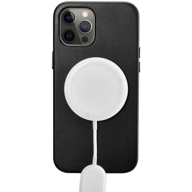 iCarer Real Leather Case with MagSafe - Δερμάτινη Θήκη MagSafe με Μεταλλικό Πλαίσιο Κάμερας - Apple iPhone 12 Pro Max - Black