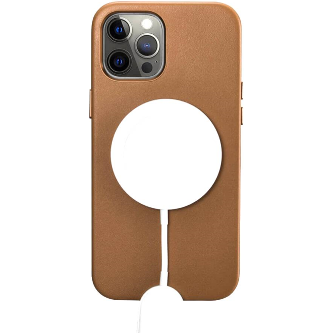 iCarer Real Leather Case with Magsafe - Δερμάτινη Θήκη MagSafe με Μεταλλικό Πλαίσιο Κάμερας - Apple iPhone 12 Pro Max - Brown