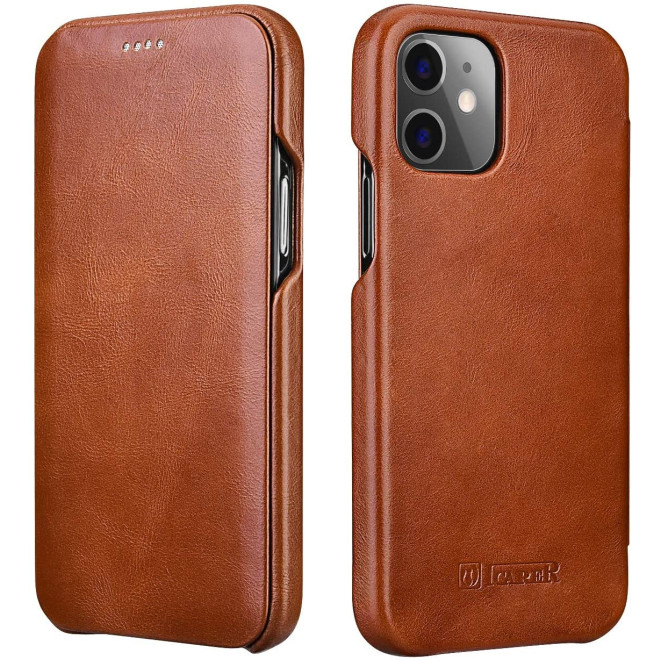 iCarer Vintage Series Curved Edge - Δερμάτινη Θήκη Apple iPhone 12 mini - Brown