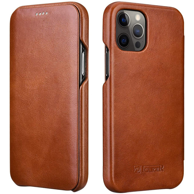 iCarer Vintage Series Curved Edge - Δερμάτινη Θήκη Apple iPhone 12 / 12 Pro - Brown