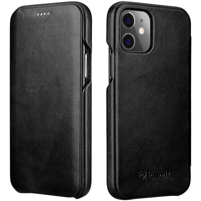 iCarer Vintage Series Curved Edge - Δερμάτινη Θήκη Apple iPhone 12 mini - Black