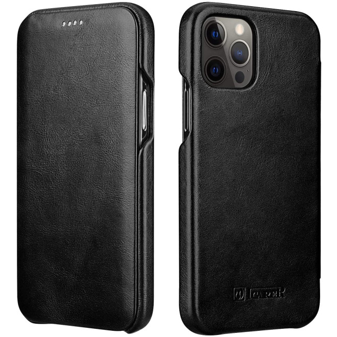 iCarer Vintage Series Curved Edge - Δερμάτινη Θήκη Apple iPhone 12 Pro Max - Black