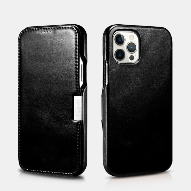 iCarer Vintage Series Side-Open Δερμάτινη Θήκη Apple iPhone 12 / 12 Pro - Black