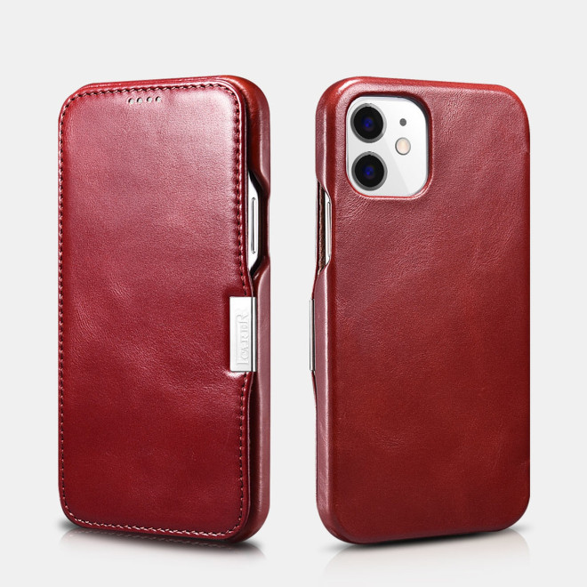 iCarer Vintage Series Side-Open Δερμάτινη Θήκη Apple iPhone 12 / 12 Pro - Red 