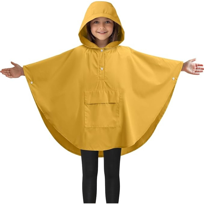 Jemidi Rain Poncho - Unisex Αδιάβροχο Πόντσο με Κουκούλα & Θήκη Μεταφοράς για Παιδιά 6 έως 10 ετών - Medium - Yellow