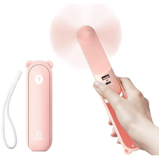 JisuLife Handheld Fan Life8 Plus - Φορητό Επαναφορτιζόμενο Ανεμιστηράκι με Λουράκι Χειρός / Φακός 60 Lumens & PowerBank με 1 x Θύρα USB-A - 4500mAh - Pink