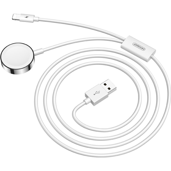 Joyroom Ben Series 2 in 1 - Καλώδιο USB σε Lightning 3A & Μαγνητικός Ασύρματος Φορτιστής Qi για Apple Watch 2.5W - 150cm - White