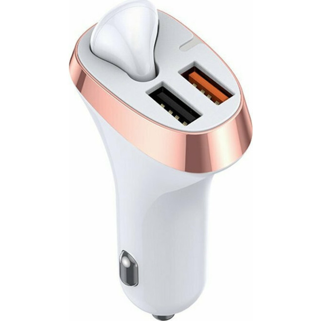 Joyroom JR-CP2 Φορτιστής Αυτοκινήτου Quick Charge 3.0 28W με 2 x USB & Ασύρματο Ακουστικό Bluetooth - White