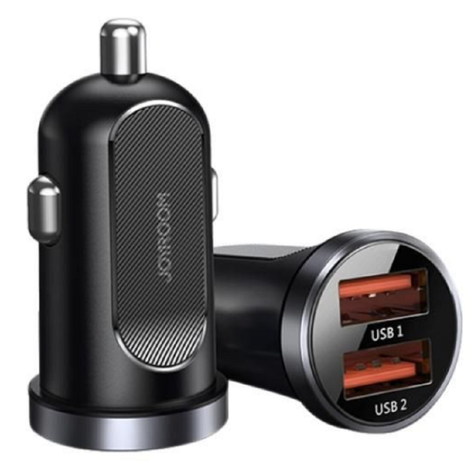 Joyroom Mini Dual Port Car Charger - Γρήγορος Φορτιστής Αυτοκινήτου με 2 x USB - QC3.0 - 30W - Black