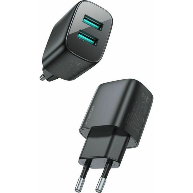 Joyroom Mini Fast Dual Ports Network Charger - Ταχυφορτιστής Ταξιδιού / Αντάπτορας Με 2 x USB-A - 2.4A / 12W - Black 