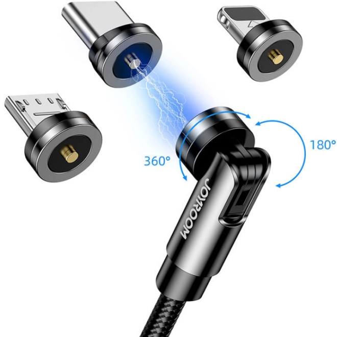 Joyroom 3 in 1 S-1224X2 - Μαγνητικό Καλώδιο Φόρτισης USB-Α σε Type-C / Lightning / MicroUSB - 120cm - 2.4A - Black