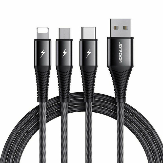 Joyroom 3 in 1 S-1230G4 - Καλώδιο Φόρτισης και Μεταφοράς Δεδομένων USB σε Type-C / Lightning / Micro-USB - 120cm - 3A - Black