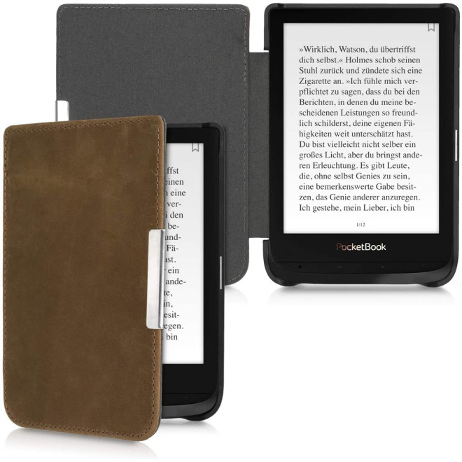 Kalibri Δερμάτινη Flip Θήκη - Pocketbook Touch Lux 4 / Basic Lux 2 / Touch HD 3 / Color 2020 - Leather Protective e-Reader Case - Brown