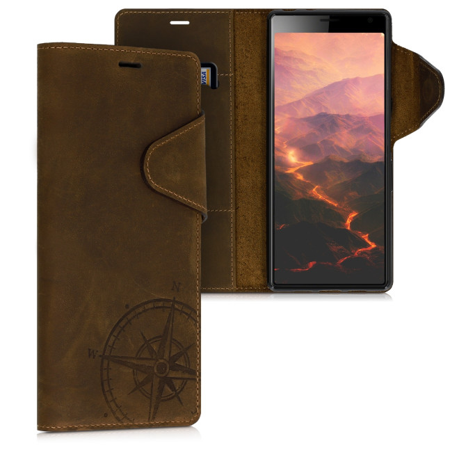 Kalibri Δερμάτινη Suede Θήκη - Πορτοφόλι Sony Xperia 10 Plus - Brown