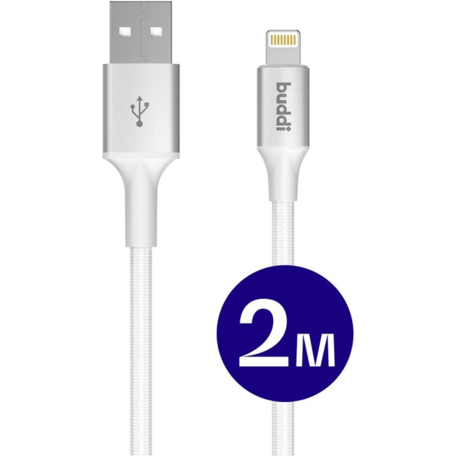 Καλώδιο Buddi Flex Φόρτισης & Μεταφοράς Δεδομένων USB-A σε Lightning 200cm 12W 5 Έτη Εγγύηση White