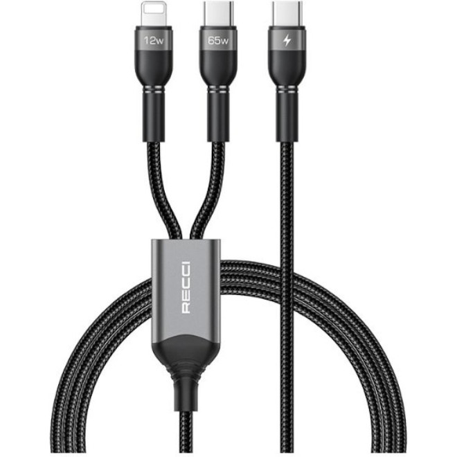 Καλώδιο Type-C Recci Warrior RS12CC Φόρτισης & Μεταφοράς Δεδομένων σε Type-C 200cm 100W Black