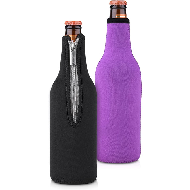 KW Bottle Coolers Sleeves - Ισοθερμική Θήκη για Μπουκάλια Μπύρας / Αναψυκτικά - 330ml - 500ml - Black / Violet - 2 Τεμάχια