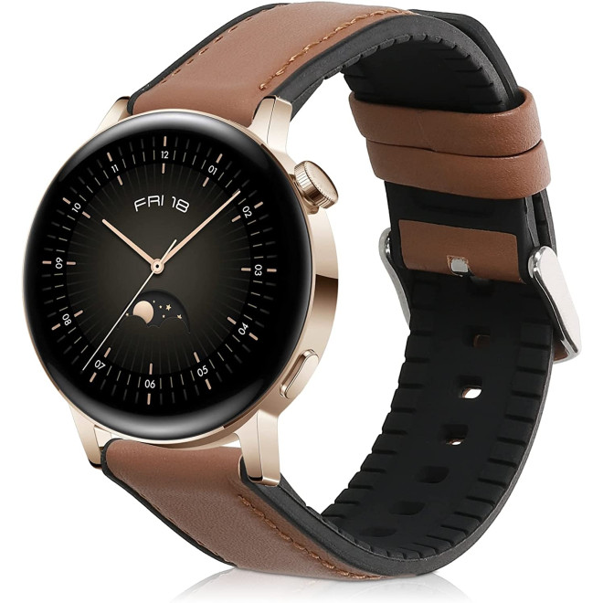 KW Δερμάτινο Λουράκι (20mm) με Σιλικόνη - Huawei Watch GT 3 42mm / Watch GT 2 42mm / Watch 2 - Brown / Black